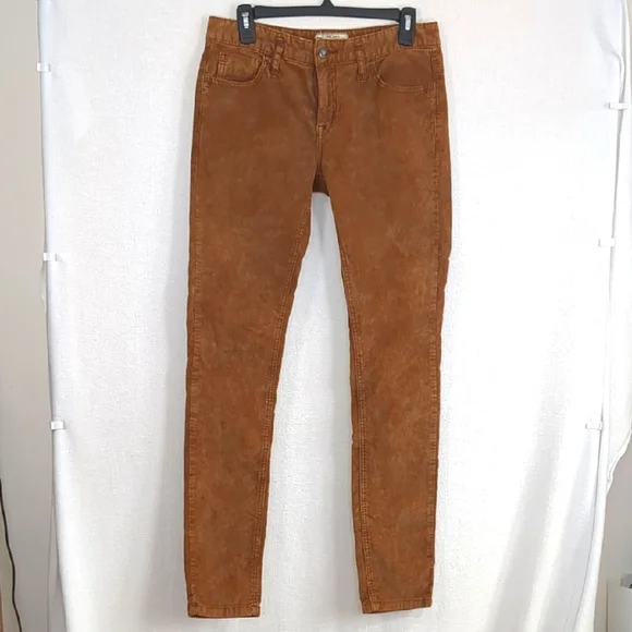 EUC Free People Corduroy Low Rise Skinny Jeans Size 28 Brown Soft Fabric - Picture 1 of 11